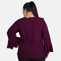 Mayawye Women's Casual Bell Sleeve Solid Purple Top (Color:Purple, Material:Georgette)