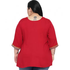 Mayawye Women's Casual Embroidered Maroon Top (Color:Maroon, Material:Rayon)