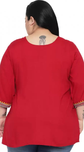 Mayawye Women's Casual Embroidered Maroon Top (Color:Maroon, Material:Rayon)