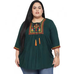 Mayawye Women's Casual Embroidered Dark Green Top (Color:Dark Green, Material:Rayon)