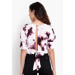 Mayawye Women's Casual Tie And Dye Purple Top (Color:Purple, Material:Rayon)