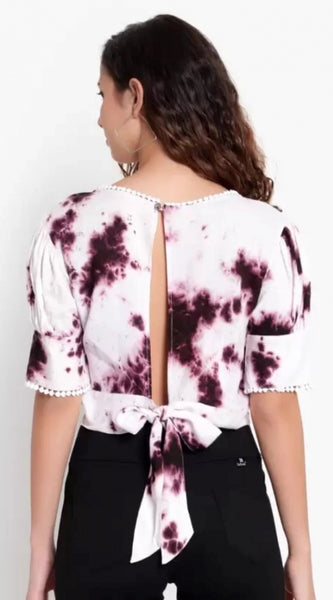 Mayawye Women's Casual Tie And Dye Purple Top (Color:Purple, Material:Rayon)