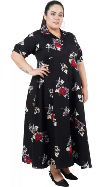 Mayawye Women's Fit And Flare Black Dress (Color:Black, Material:Polyester)