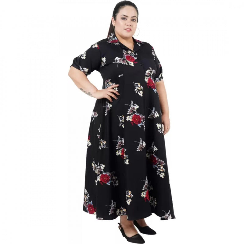Mayawye Women's Fit And Flare Black Dress (Color:Black, Material:Polyester)