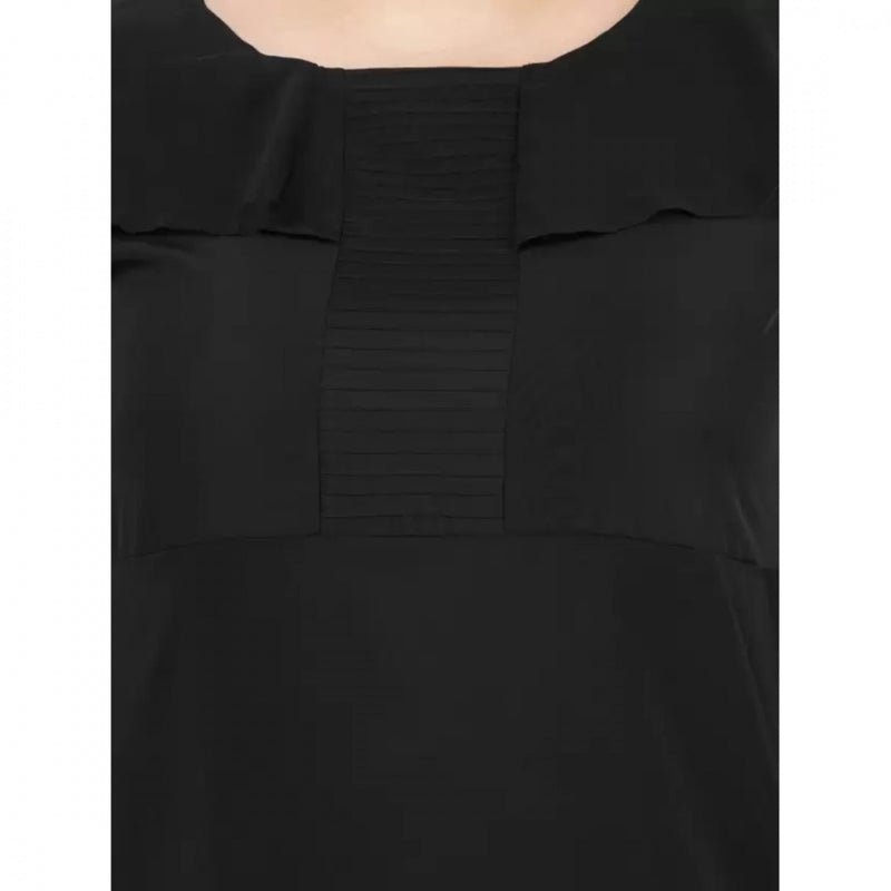 Mayawye Women's Fit And Flare Black Dress (Color:Black, Material:Polyester)