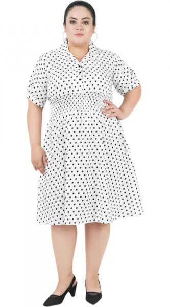 Mayawye Women's Cinched Waist White Dress (Color:White, Material:Poly Crepe)