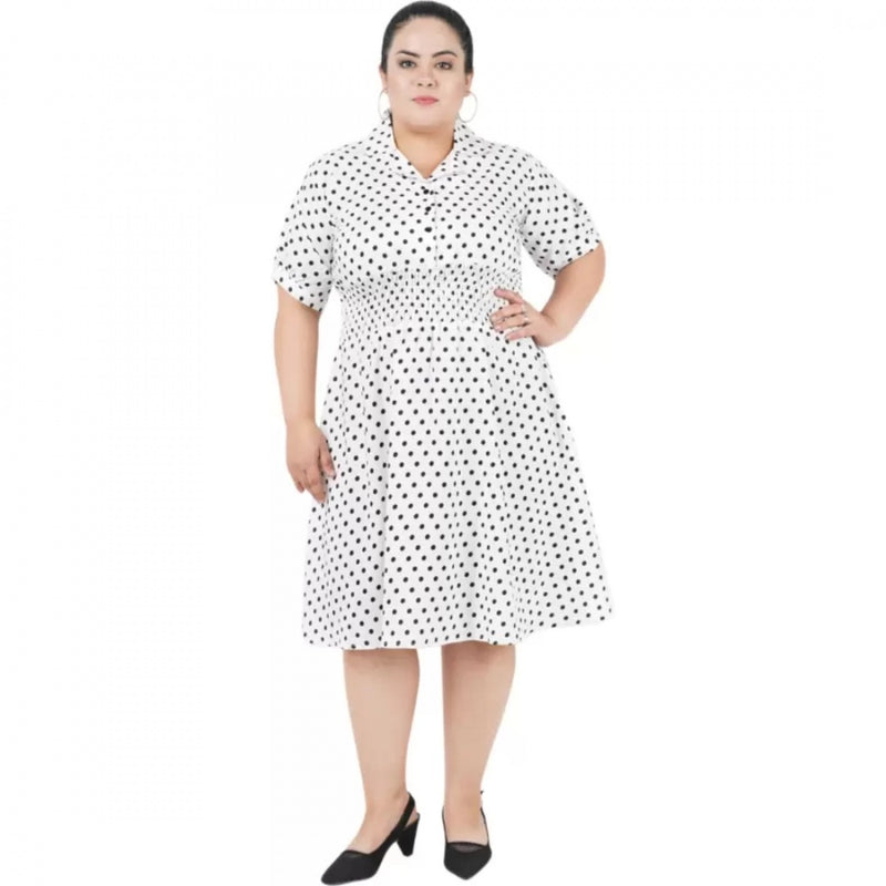 Mayawye Women's Cinched Waist White Dress (Color:White, Material:Poly Crepe)