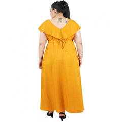 Mayawye Women's Fit And Flare Yellow Dress (Color:Yellow, Material:Polyester)