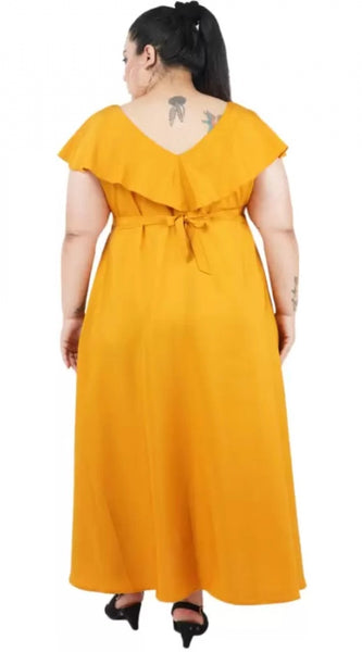 Mayawye Women's Fit And Flare Yellow Dress (Color:Yellow, Material:Polyester)