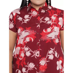 Mayawye Women's Shirt Maroon Dress (Color:Maroon, Material:Polyester)