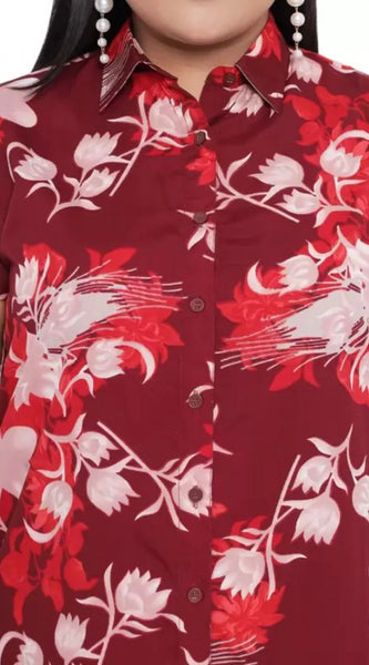 Mayawye Women's Shirt Maroon Dress (Color:Maroon, Material:Polyester)