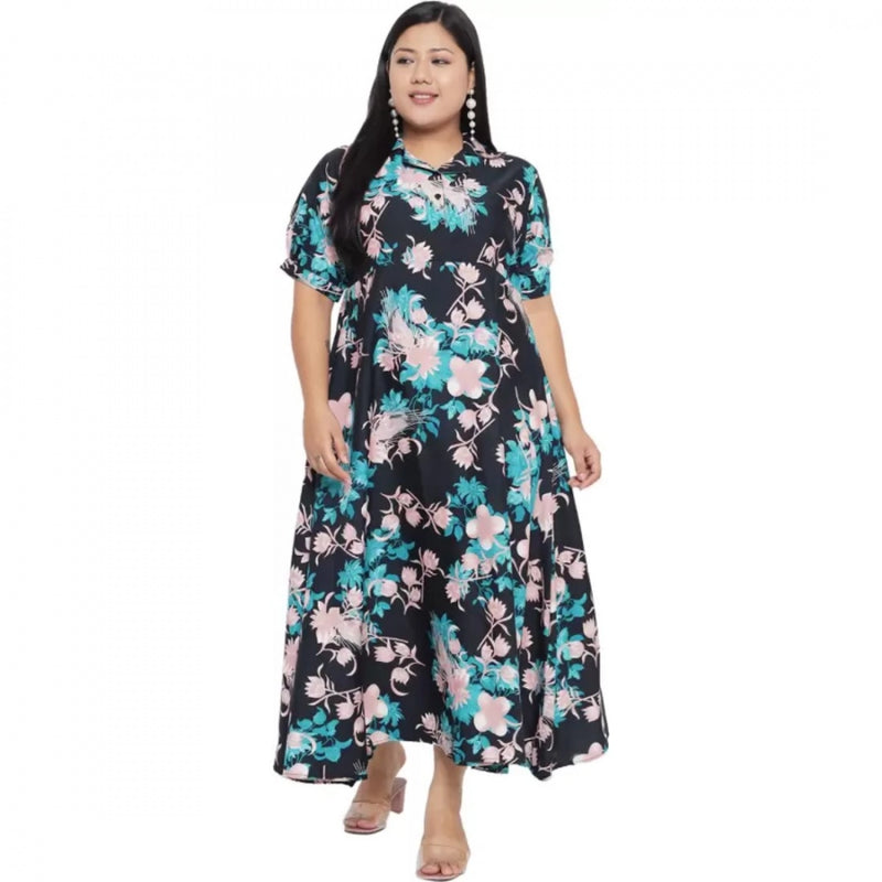 Mayawye Women's Fit And Flare Green Dress (Color:Multicolor, Material:Polyester)