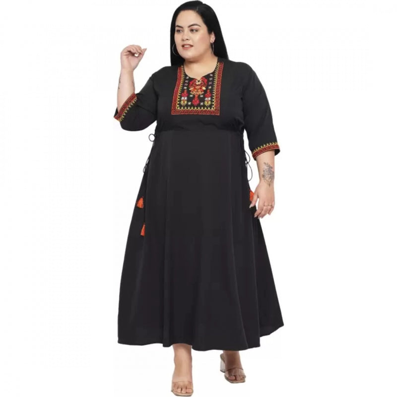 Mayawye Women's Fit And Flare Black Dress (Color:Black, Material:Polyester)