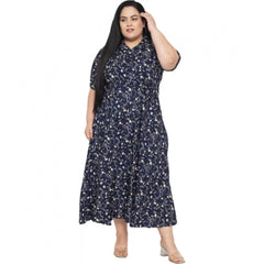Mayawye Women's Fit And Flare Blue Dress (Color:Blue, Material:Polyester)