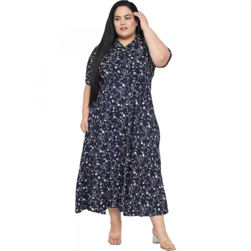 Mayawye Women's Fit And Flare Blue Dress (Color:Blue, Material:Polyester)