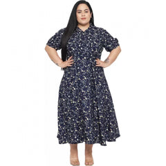 Mayawye Women's Fit And Flare Blue Dress (Color:Blue, Material:Polyester)