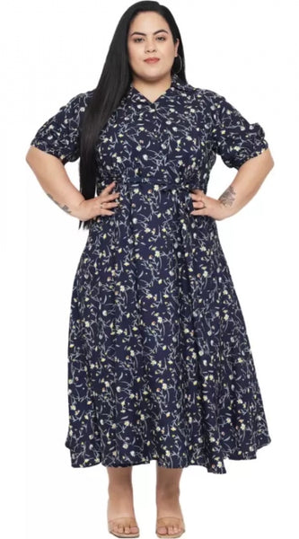 Mayawye Women's Fit And Flare Blue Dress (Color:Blue, Material:Polyester)
