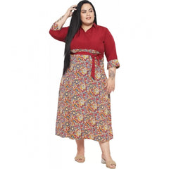 Mayawye Women's Fit And Flare Maroon Dress (Color:Maroon, Material:Polyester)