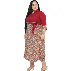 Mayawye Women's Fit And Flare Maroon Dress (Color:Maroon, Material:Polyester)