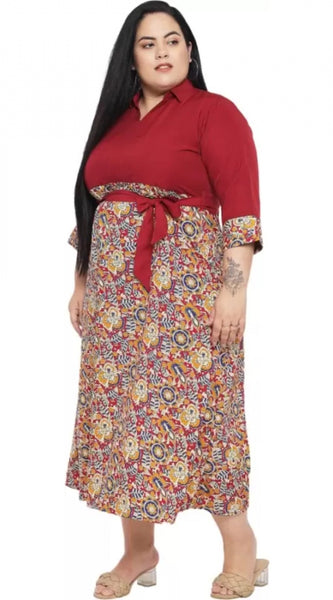 Mayawye Women's Fit And Flare Maroon Dress (Color:Maroon, Material:Polyester)