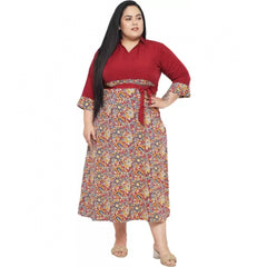 Mayawye Women's Fit And Flare Maroon Dress (Color:Maroon, Material:Polyester)