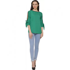 Mayawye Women's Casual Slit Sleeve Solid Green Top (Color:Green, Material:Poly Crepe)