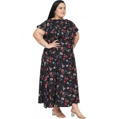 Mayawye Women's Fit And Flare Black Dress (Color:Black, Material:Polyester)