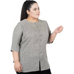 Mayawye Women's Casual Solid Grey Top (Color:Grey, Material:Cotton Linen Blend)