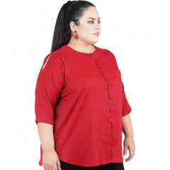 Mayawye Women's Casual Solid Maroon Top (Color:Maroon, Material:Cotton Linen Blend)