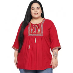 Mayawye Women's Casual Embroidered Maroon Top (Color:Maroon, Material:Rayon)