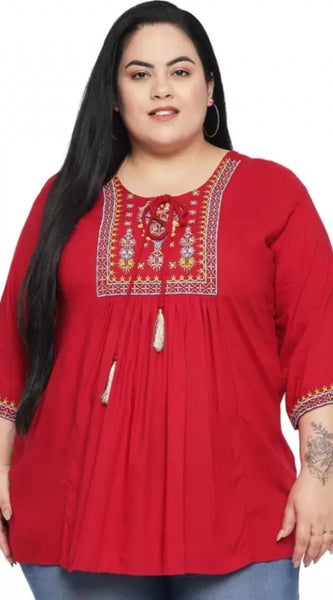 Mayawye Women's Casual Embroidered Maroon Top (Color:Maroon, Material:Rayon)