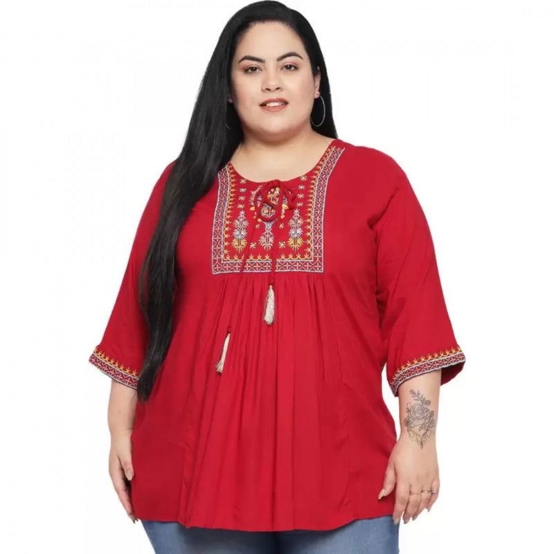 Mayawye Women's Casual Embroidered Maroon Top (Color:Maroon, Material:Rayon)