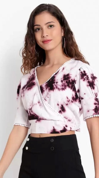 Mayawye Women's Casual Tie And Dye Purple Top (Color:Purple, Material:Rayon)