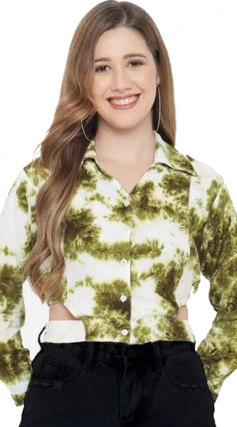 Mayawye Women's Casual Printed Green Top (Color:Green, Material:Rayon)