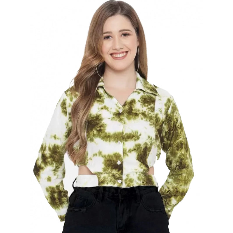 Mayawye Women's Casual Printed Green Top (Color:Green, Material:Rayon)
