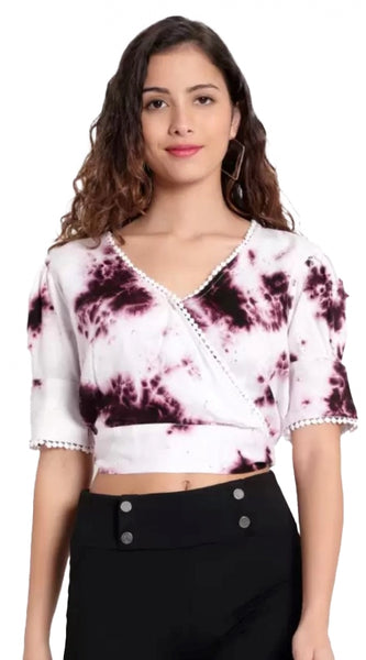 Mayawye Women's Casual Tie And Dye Purple Top (Color:Purple, Material:Rayon)