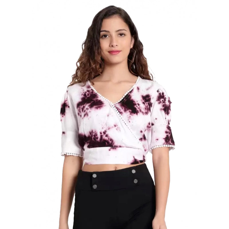 Mayawye Women's Casual Tie And Dye Purple Top (Color:Purple, Material:Rayon)
