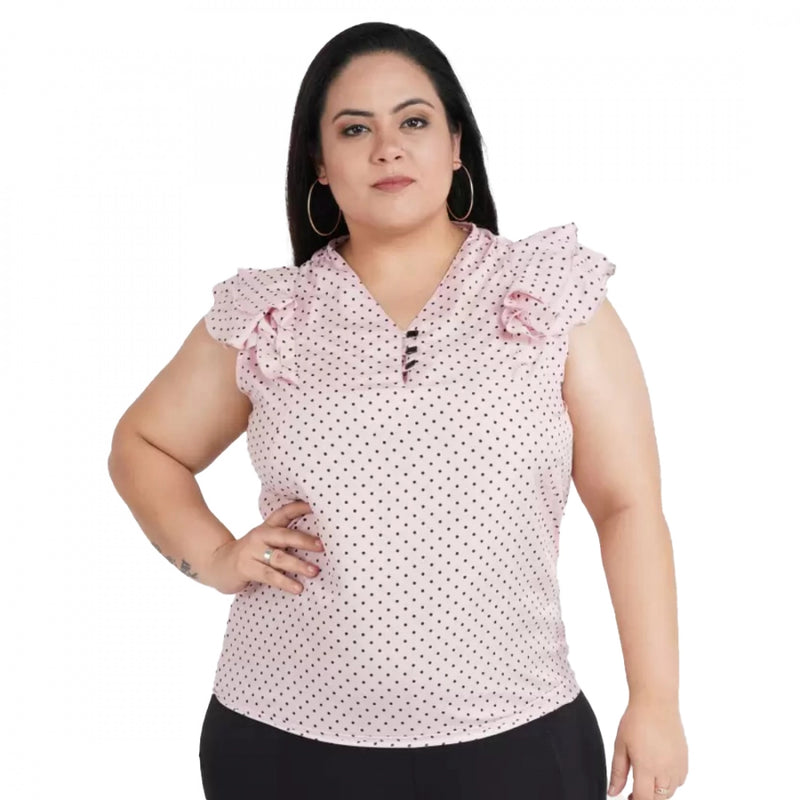Mayawye Women's Casual Flared Sleeve Printed Pink Top (Color:Pink, Material:Crepe)