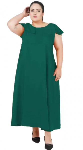 Mayawye Women's Fit And Flare Green Dress (Color:Green, Material:Polyester)