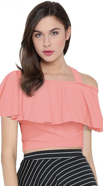 Mayawye Women's Western Wear Hosiery Crop Top (Peach)