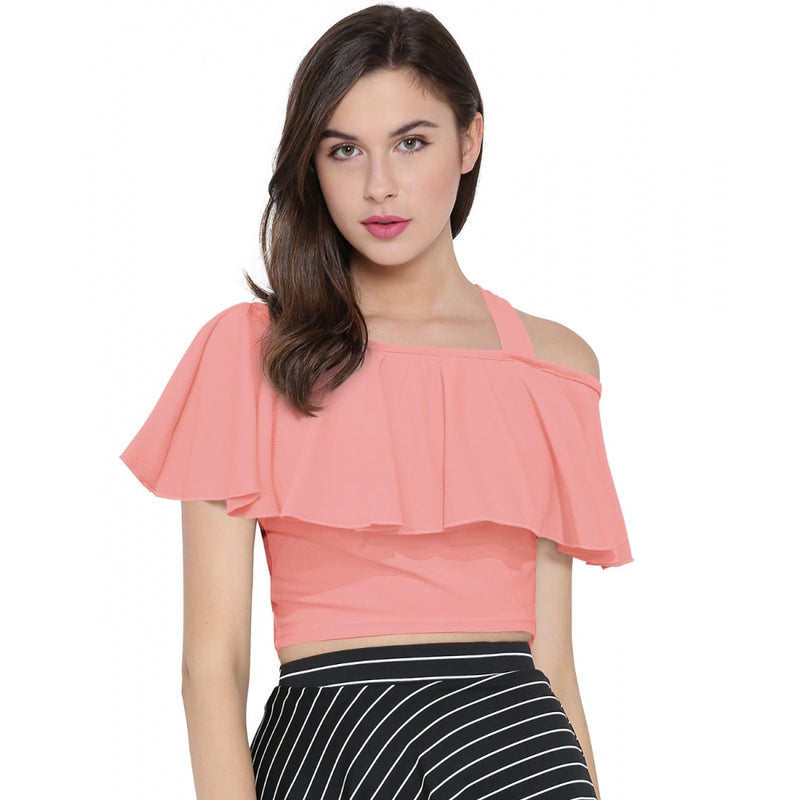 Mayawye Women's Western Wear Hosiery Crop Top (Peach)