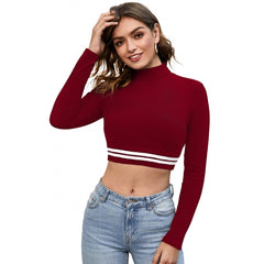Mayawye Women's Western Wear Hosiery Crop-Top (Maroon)