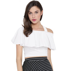 Mayawye Women's Western Wear Hosiery Crop Top (White)