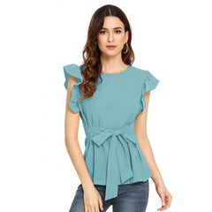 Mayawye Women's Western Wear Hosiery T Shirts (Light Blue)