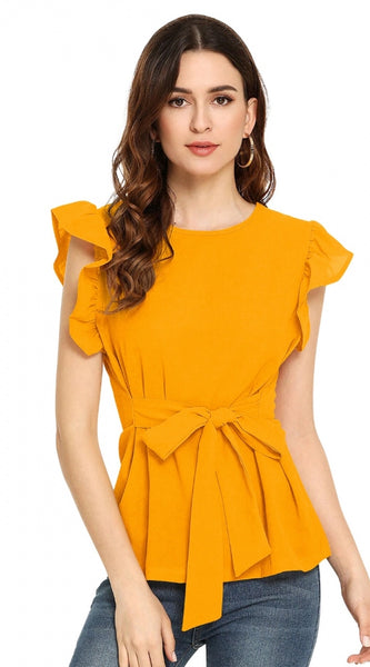 Mayawye Women's Western Wear Hosiery T Shirts (Yellow)