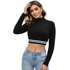Mayawye Women's Western Wear Hosiery Crop-Top (Black)