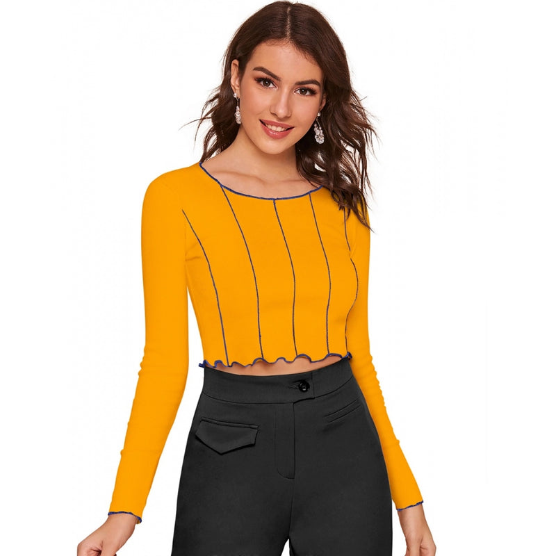 Mayawye Women's Western Wear Hosiery Crop Top (Yellow)