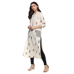 Mayawye Women's Khadi Printed A Line Kurti (Off White, Khadi)
