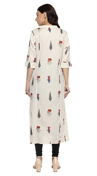 Mayawye Women's Khadi Printed A Line Kurti (Off White, Khadi)
