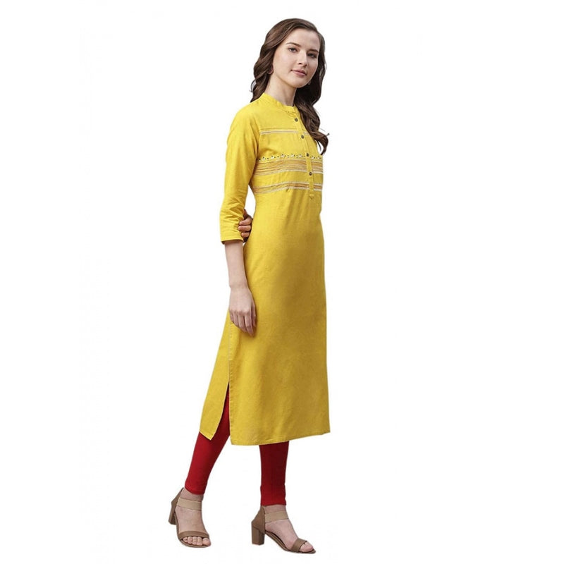Mayawye Women's Pure Cotton Printed Straight Kurti (Yellow, Pure Cotton)